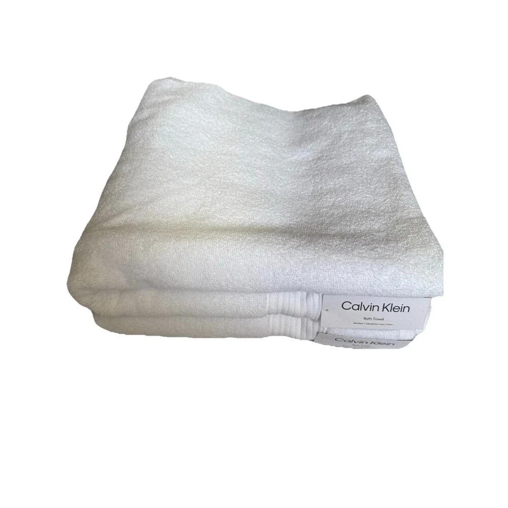 Calvin Klein  Bath Towel Set 2pcs White 100% Cotton New 30”X 56”